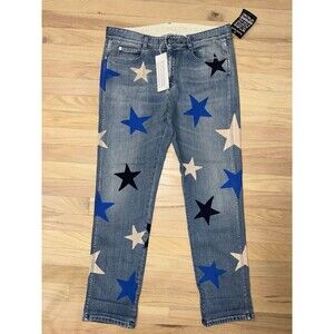 NWT Stella Mccartney Multi Color Star Print High Rise Blue Jeans Women Sz 30x28"